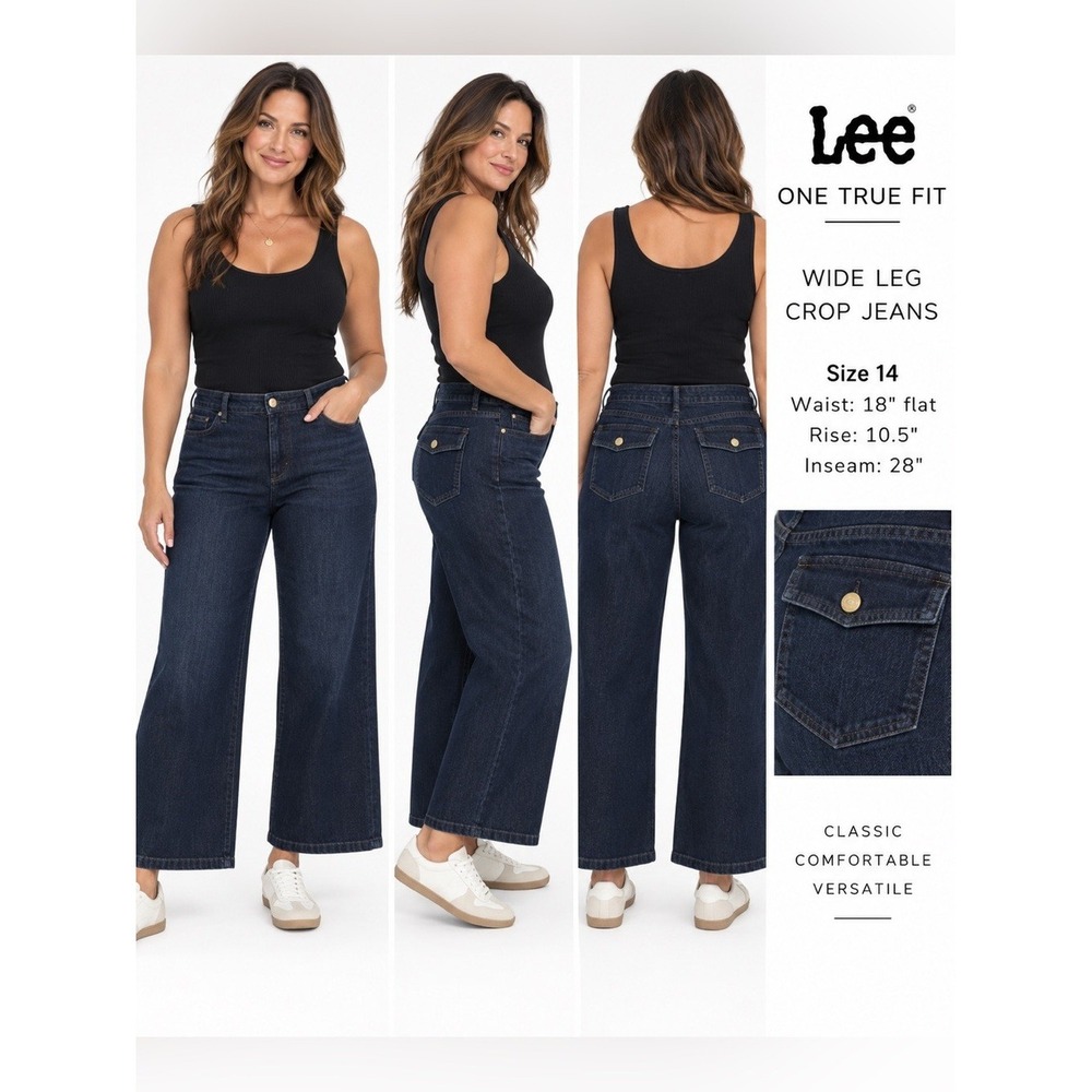 Lee One True Fit Y2K Dark Wash Wide Leg Trouser Jeans Size 14 28" Inseam